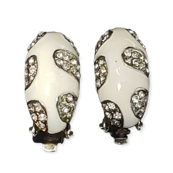 Vintage Gold Tone White & Silver Faux Diamond Inside Clip on Earrings - Picture 1 of 5